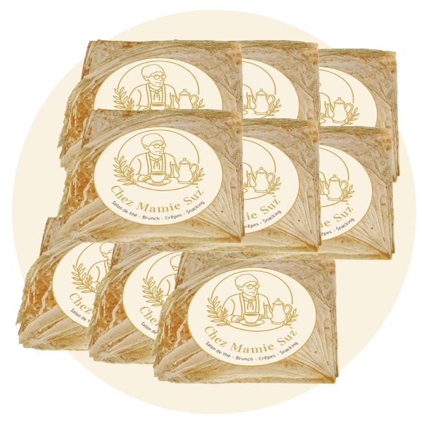 Crêpes maison Chez Mamie Suz’, emballées pour la vente à emporter